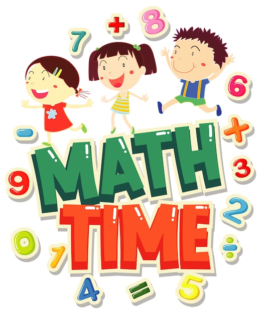 Free vector word  for time 4 math with happy kids