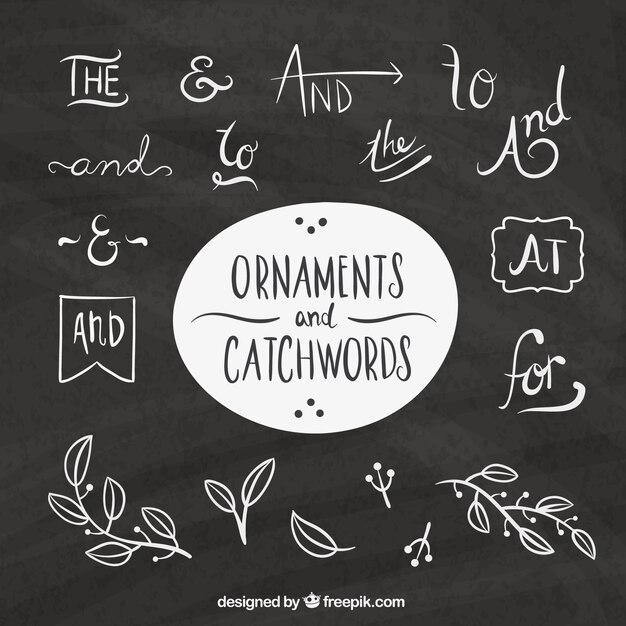 Free vector word with ornamental elements collection in chalkboard effect