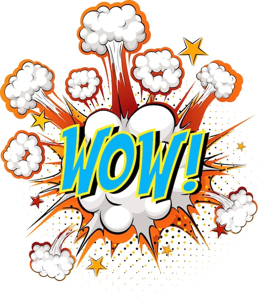 Бесплатное векторное изображение Слово wow на фоне взрыва комического облака