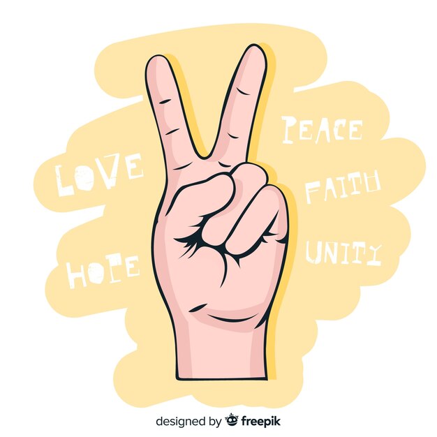 Words hand peace sign background