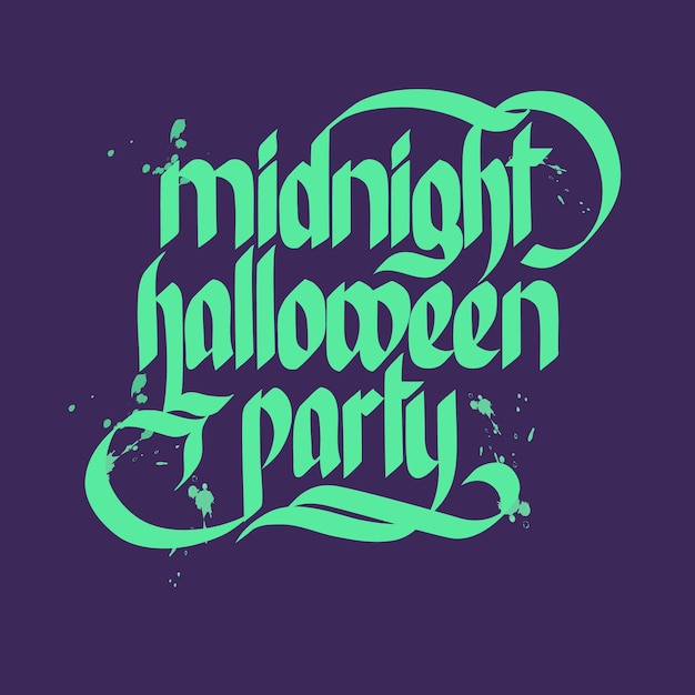 Words midnight halloween party lettering