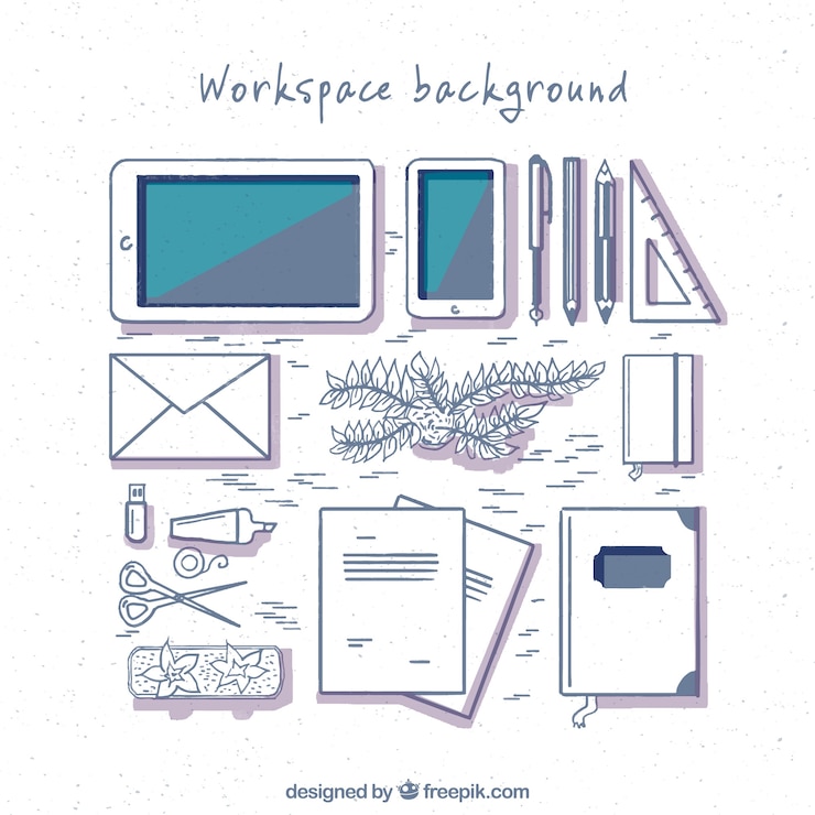 Free Vector work elements with hand drawn style