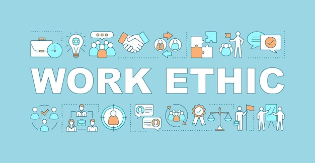 Work ethic word concepts banner. partnership and leadership. teamwork. team building. isolated lettering typography idea with linear icons. hr management. vector outline illustration