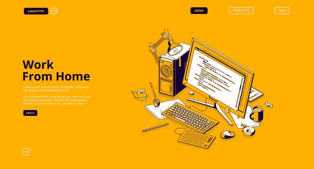 Work from home isometric landing page