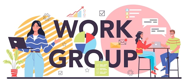 Work group typographic header Business teamwork Idea of partnership and departments cooperation Business profit and financial growth Isolated flat vector illustration
