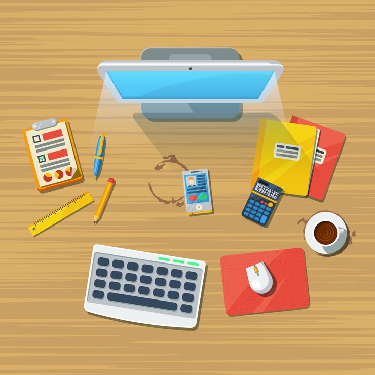 Free Vector work place office flat icon print