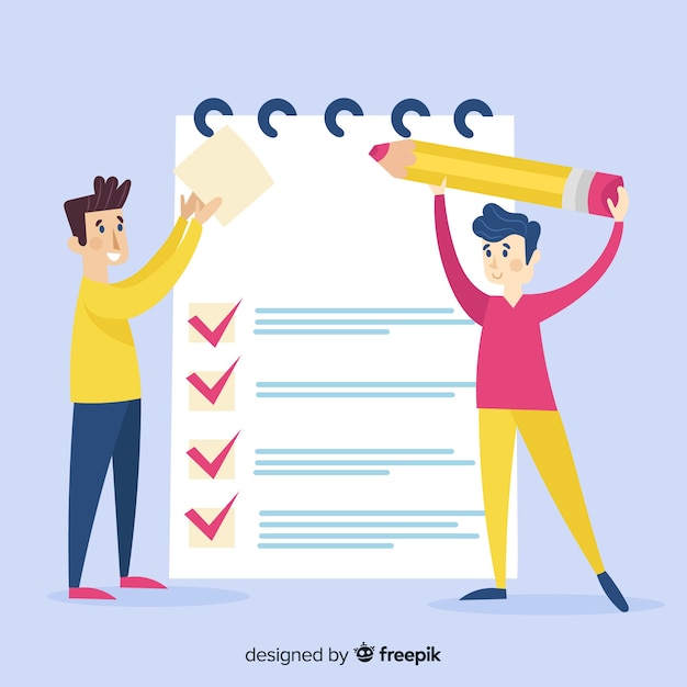 Free vector work team checking giant check list