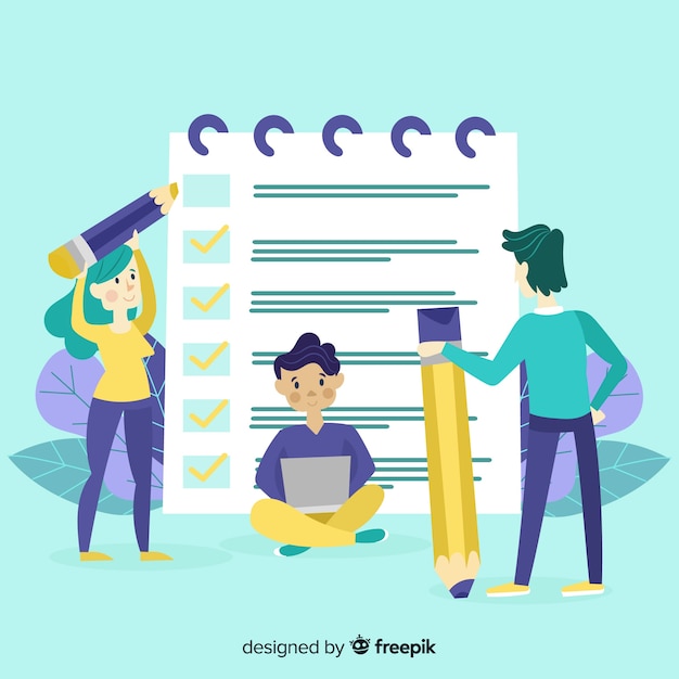 Free vector work team checking giant check list