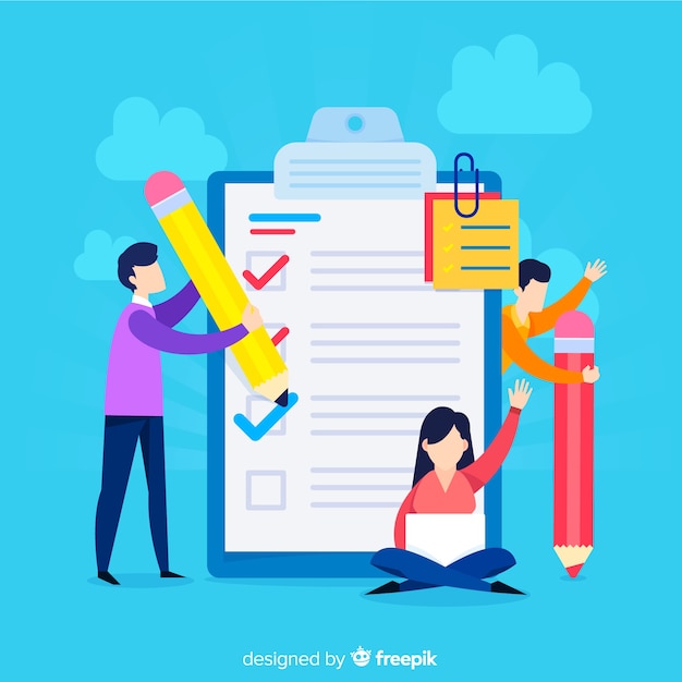 Free vector work team checking giant check list