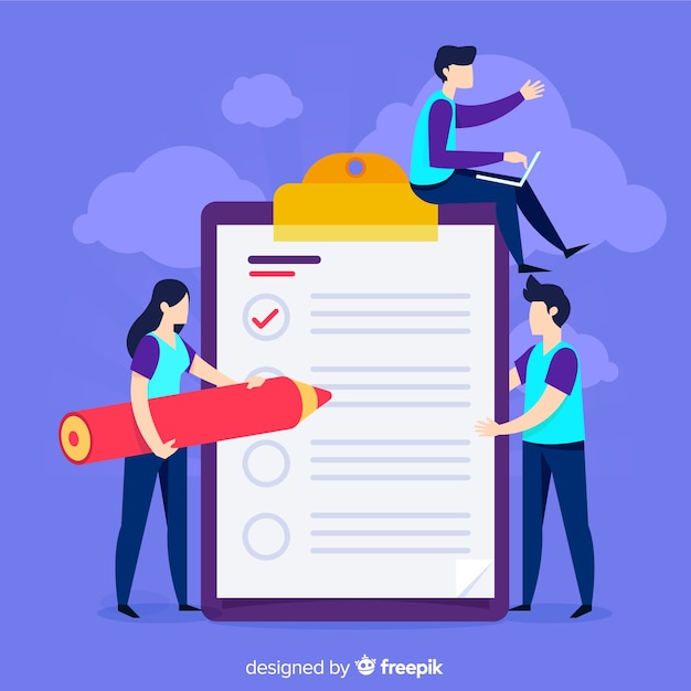 Free vector work team checking giant check list