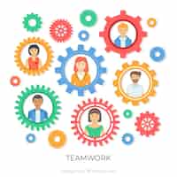 Free vector work team and gears