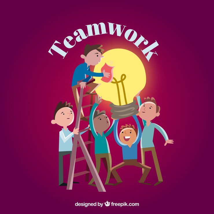 Free Vector work team with a light bulb