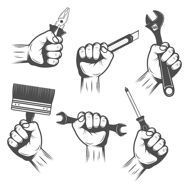 Free vector work tools in hands set