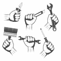 Free vector work tools in hands set