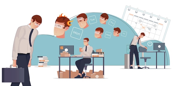 Free vector work week flat concept with emotions of employee on workdays from monday till friday vector illustration