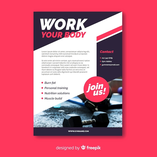 Free vector work your body sport flyer with photo