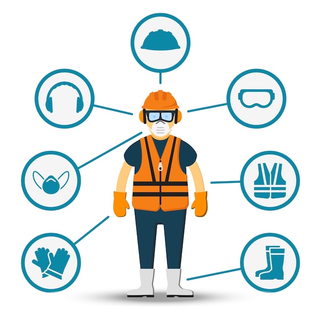 Worker health and safety. Illustration of accessories for protection
