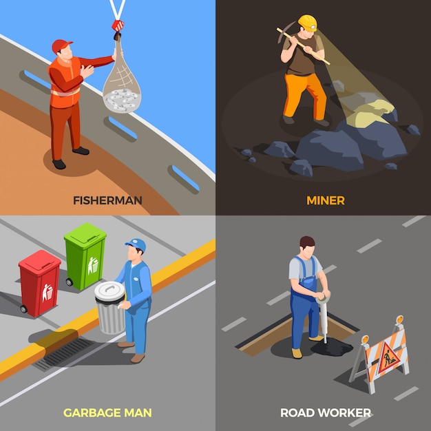 Worker professions with modern urban job illustration