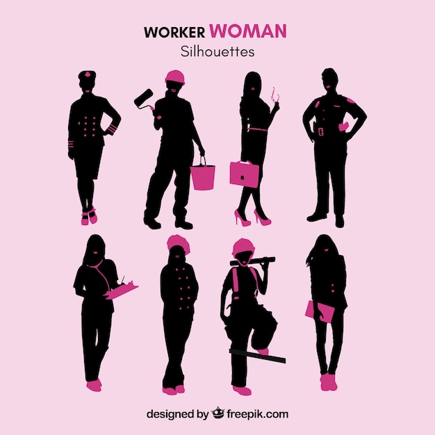 Worker woman silhouettes