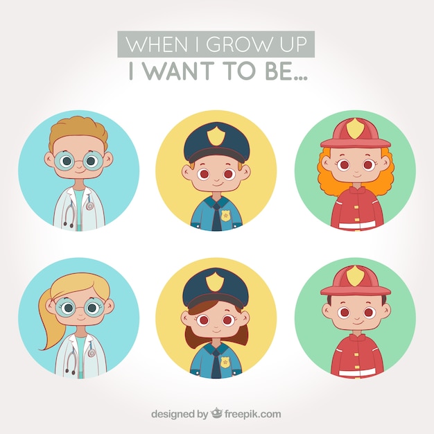 Free vector workers avatars pack with children