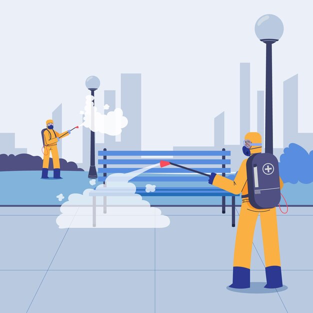 Free vector workers providing cleaning service in public spaces