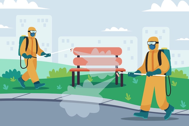 workers providing cleaning service in public spaces