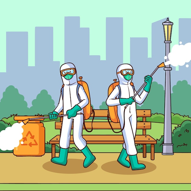 Free vector workers providing cleaning service in public spaces