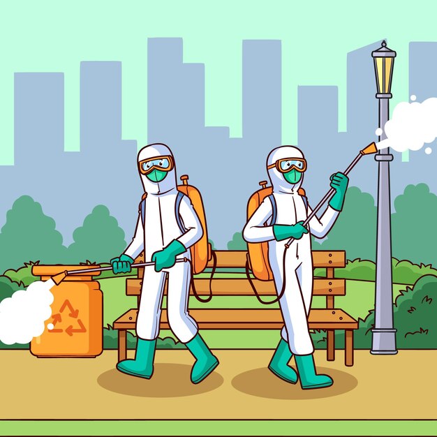 workers providing cleaning service in public spaces