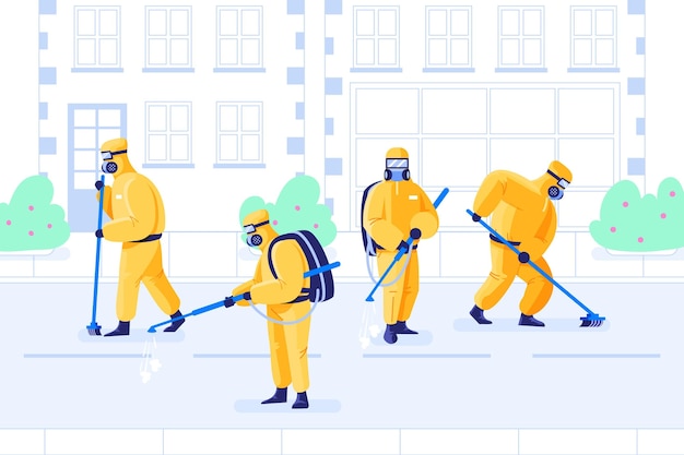 Free vector workers providing cleaning service in public spaces