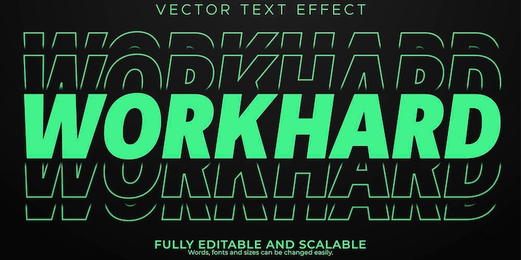 무료 Vector workhard 텍스트 효과 편집 가능한 세련되고 체육관 텍스트 스타일