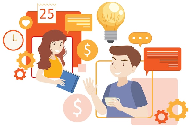 working characters flat design for web banner
