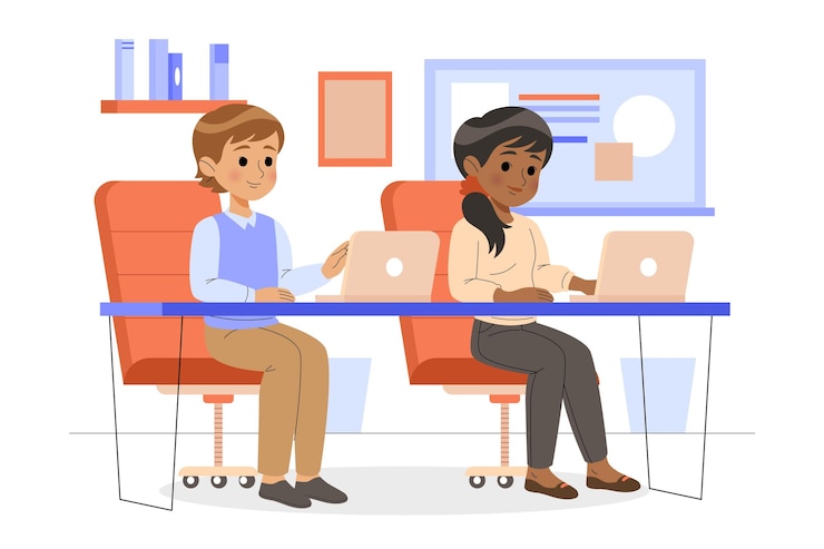 Free Vector working day scene with people at the office