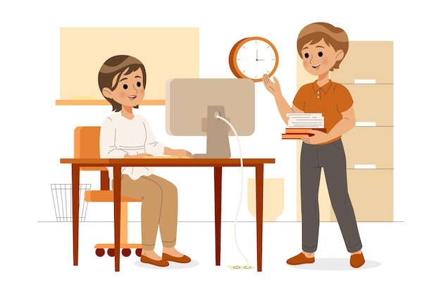 Free vector working day scene with people at the office