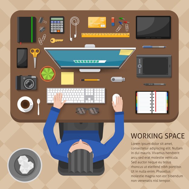 working space top view design