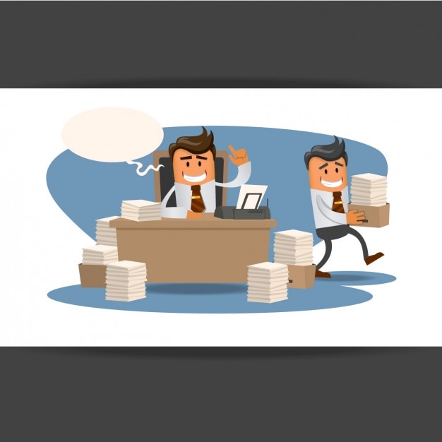 Free vector workmates in a office full documents