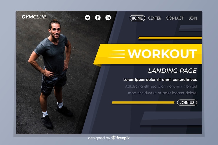 Free Vector workout gym promotion landing page
