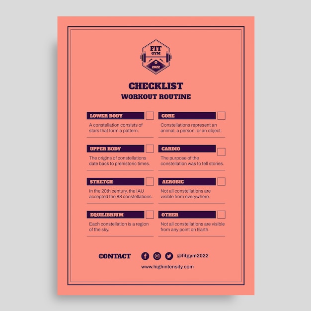 Workout routine checklist template