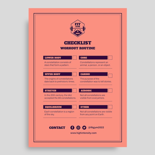 Free vector workout routine checklist template