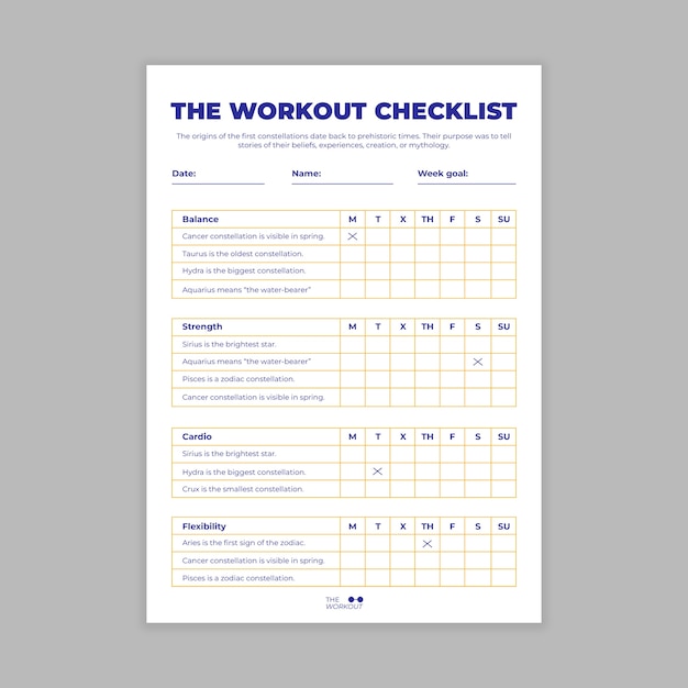 Free vector workout routine  checklist template