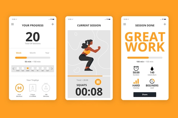 Free vector workout tracker app interface