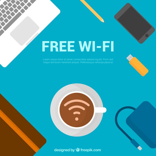 Vettore gratuito sfondo di posto di lavoro con wifi