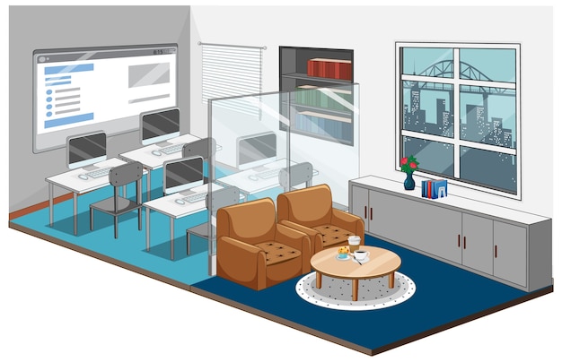 Workplace or classroom in isometric style