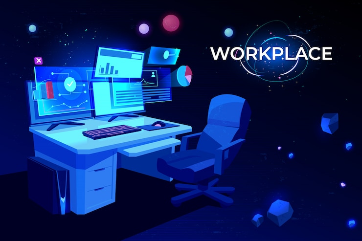 Free Vector workplace with computer table
