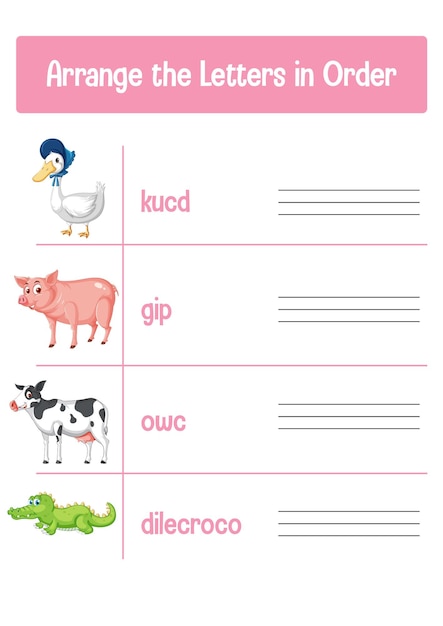 Worksheet design for arranging letters