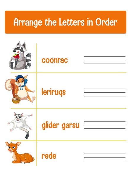 Worksheet design for arranging letters