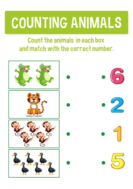 Worksheet design for counting animals
