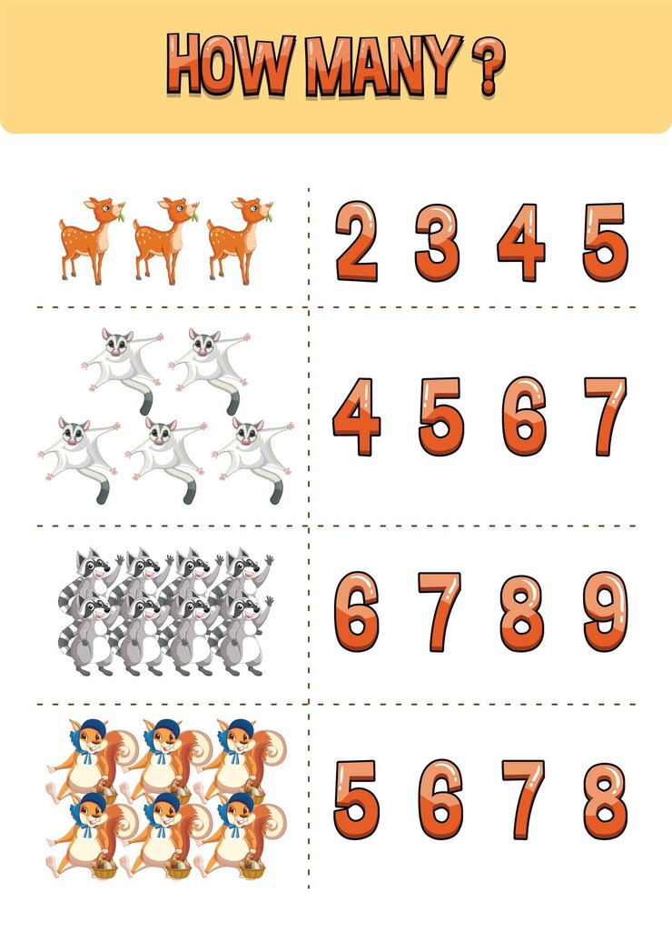Free Vector worksheet design for counting animals