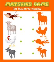 Worksheet design for matching animal shadow