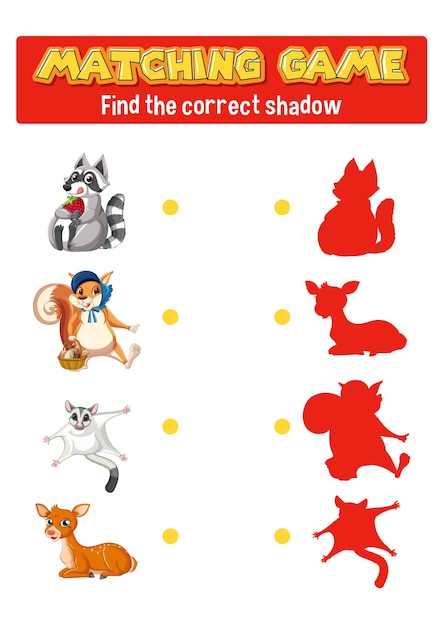 Free vector worksheet design for matching shadow