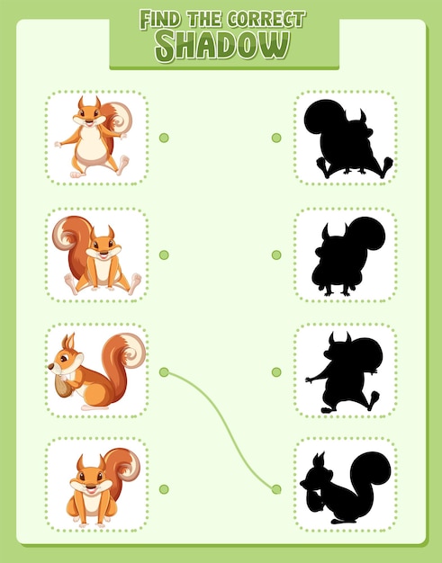 Worksheet design for matching squirrels